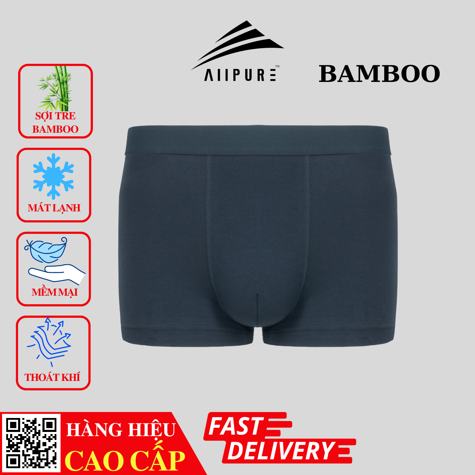  Combo 03 Quần lót nam Trunk Bamboo ALLPURE khử mùi, kháng khuẩn màu-Xanh-Trắng-Xám 