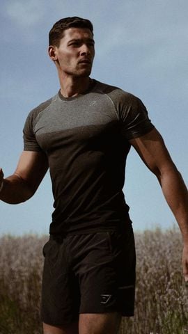 GYMSHARK Vital Ombre SEAMLESS T-SHIRTS Smokey Grey Marl Black