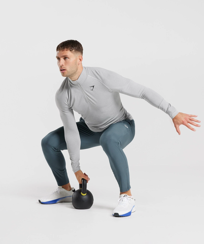  GymShark 1/4 zip VITAL SEAMLESS LST-SHIRT - Light Grey/Smokey Grey 