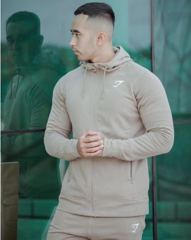  GYMSHARK PRINCIPLE ZIP HOODIE - DRIFTWOOD BROWN 