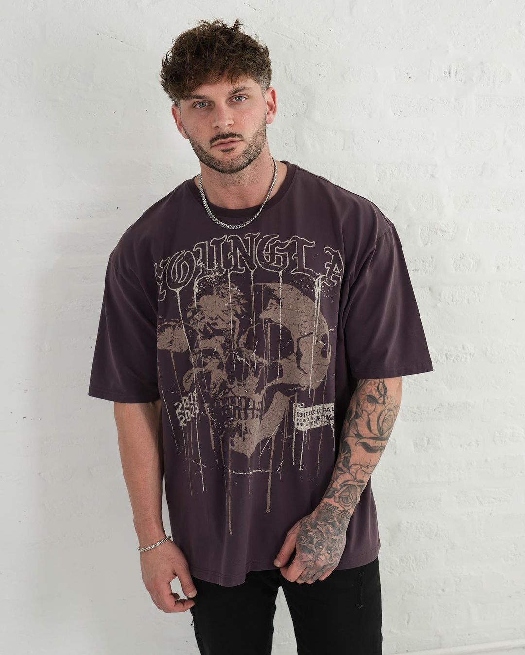  Youngla 4116 - Floral Skull Tees - Plum Perfect 