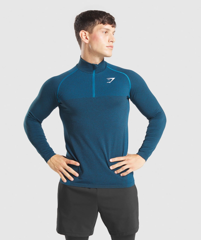  1/4 zip VITAL SEAMLESS LST-SHIRT - BLUE 