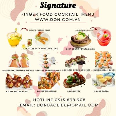 đặt tiệc don catering dịch vụ buffet finger food teabreak lưu động trọn gói tiệc tại nhà thực đơn