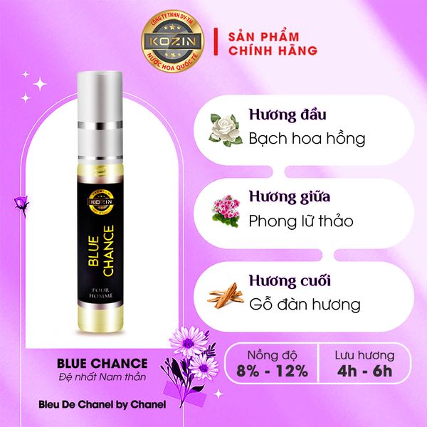 Nước hoa nam life style KOZIN BLUE CHANCE 12ml (gốc hương Bleu De Chanel by Chanel)