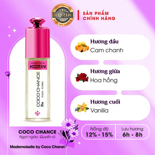 Nước hoa nữ Life Style KOZIN COCO CHANCE 20ml (gốc hương Mademoiselle by Coco Chanel)