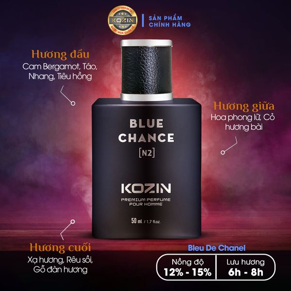 Nước hoa nam cao cấp KOZIN BLUE CHANCE N2 50ml (gốc hương Bleu De Chanel)
