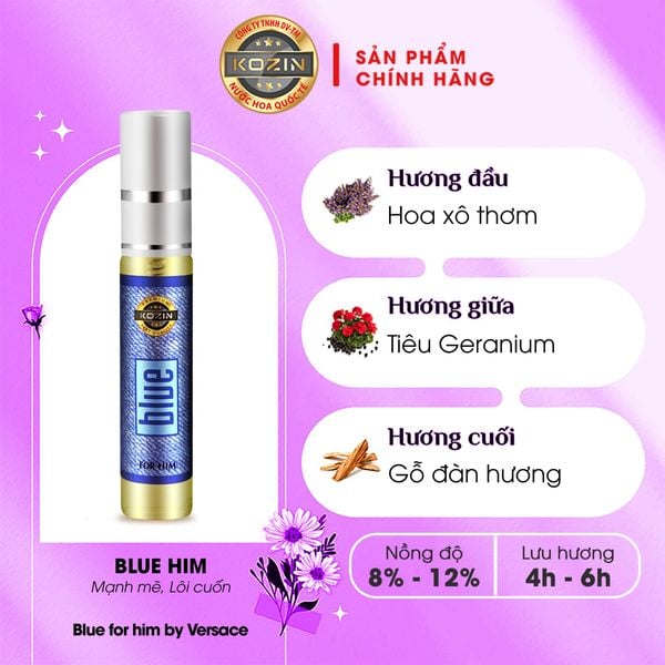 Nước hoa nam life style KOZIN BLUE HIM 12ml (gốc hương Blue for Him by Versace)