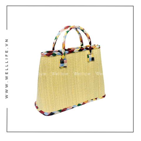  Túi cói đan thủ công quai vải TC240716 