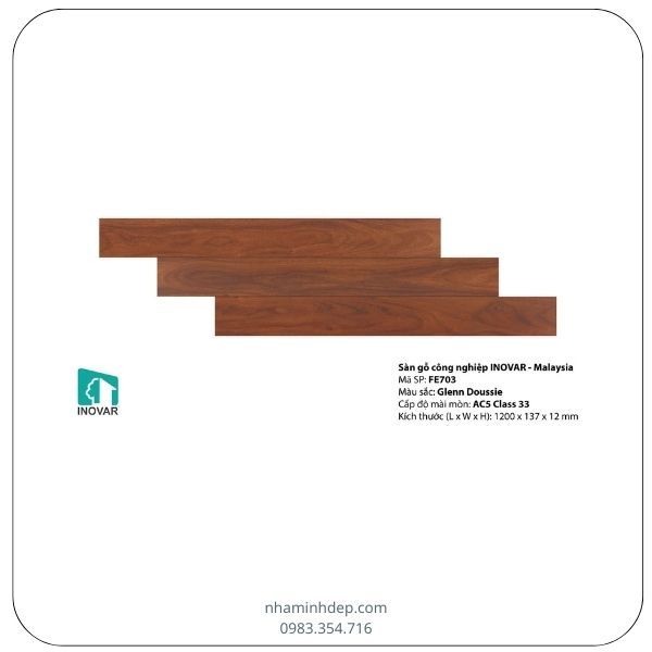 Sàn gỗ công nghiệp dày 12mm Malaysia Inovar FE703