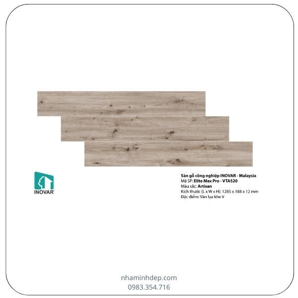 Sàn gỗ công nghiệp dày 12mm Malaysia Inovar VAT520
