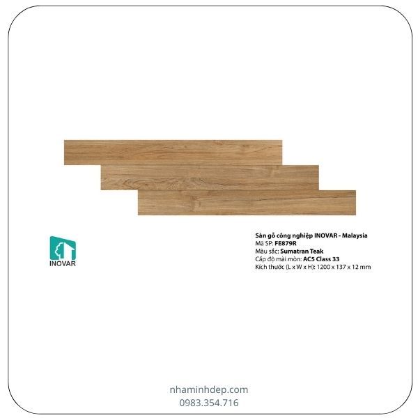 Sàn gỗ công nghiệp dày 12mm Malaysia Inovar FE879R
