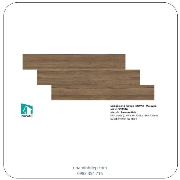 Sàn gỗ công nghiệp dày 12mm Malaysia Inovar VAT316