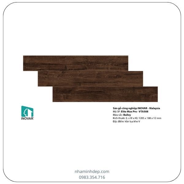 Sàn gỗ công nghiệp dày 12mm Malaysia Inovar VAT508