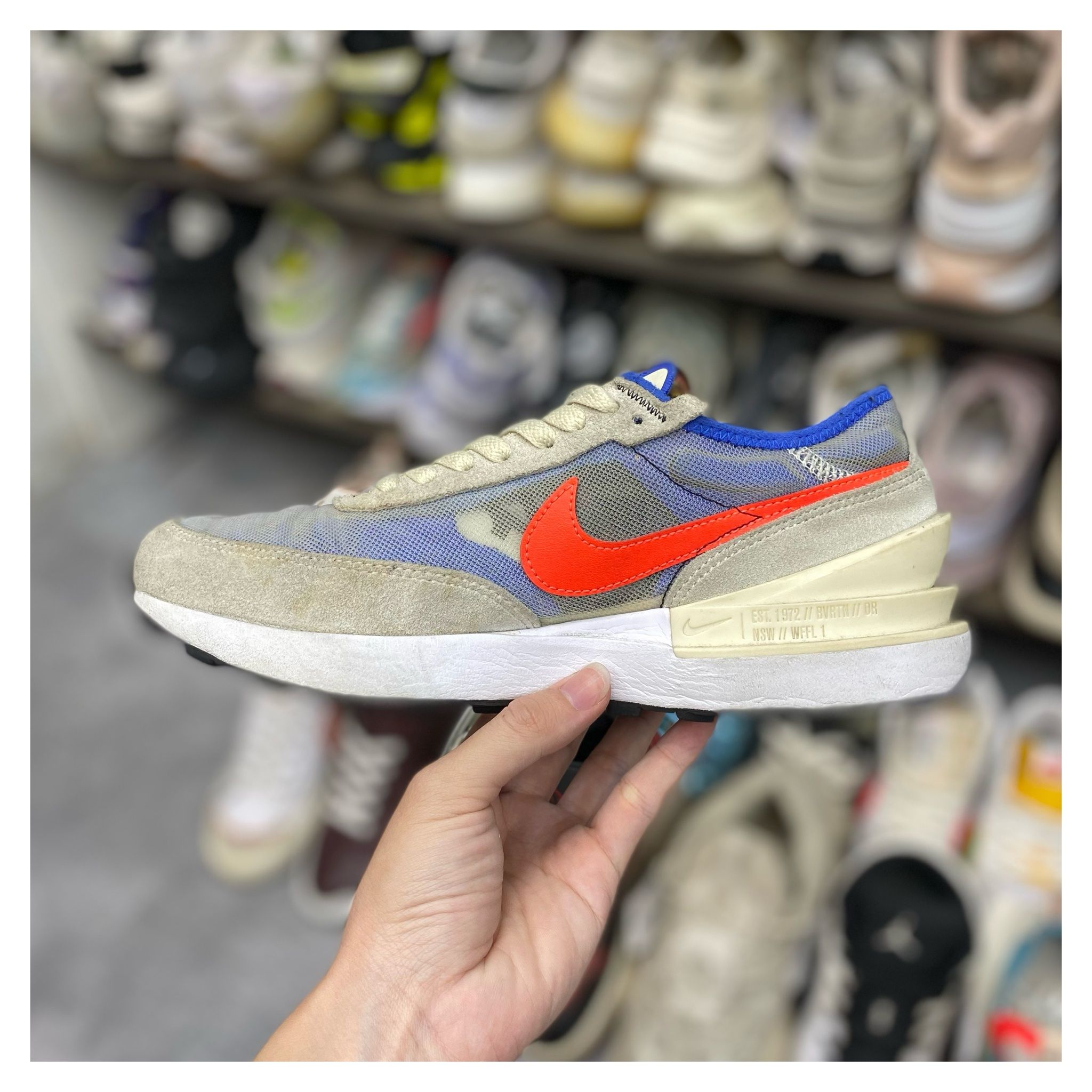 nike waffle one natural crimson