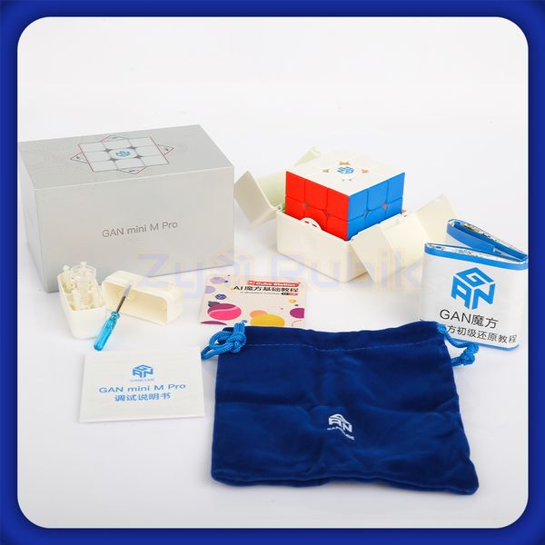 Stickerloze Speedcube Voor één Hand GAN Mini M Pro, 3x3 Stickerloze Magnetische Kubus 356 Speed 53 Mm Kleine Kubus Voor één Hand