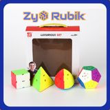  Combo 4 Rubik (Qiming -Pyraminx,Qicheng -Skewb,Qiheng S-Megaminx,Mastermorphix) Set 4 QiYi ( Không viền ) - ZyO Rubik 