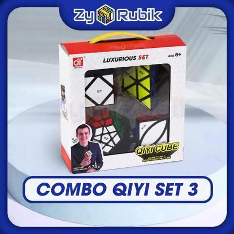  Combo Rubik/ Qiyi Set 3/ Qiyi Skewb, Qiyi Pyraminx, Qiyi Ivy, Qiyi Megaminx ( Viền Đen ) - ZyO Rubik 
