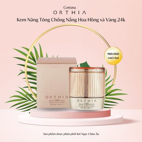  Kem nâng tông chống nắng hoa hồng và vàng 24k Coreana ORTHIA Rose 24K Gold White Tone Up Cream (KCN) 