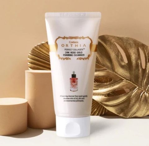  Sữa rửa mặt hoa hồng & vàng 24k Coreana Orthia Perfect Collagen 24k Rose Gold Foaming Cleanser (SRM) 