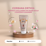  Sữa rửa mặt hoa hồng & vàng 24k Coreana Orthia Perfect Collagen 24k Rose Gold Foaming Cleanser (SRM) 