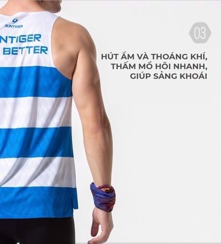  Áo Cọc Tay Nam RunTiger SS21-10M-1 - Màu Xanh Trắng 