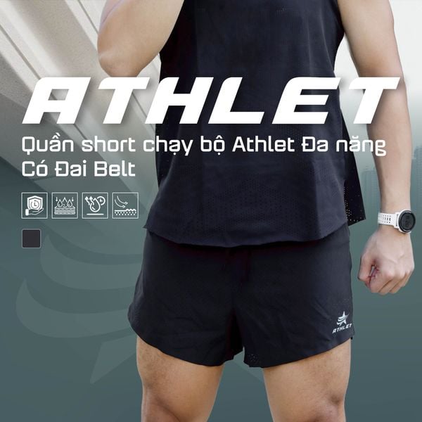  Quần Short Chạy Bộ Athlet ATQ404 Đa Năng , Có Đai Belt - Đen 