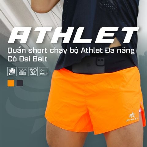  Quần Short Chạy Bộ Athlet ATQ403 Đa Năng , Có Đai Belt - Cam 