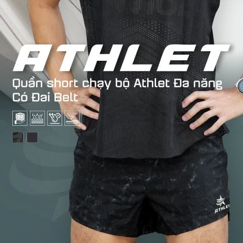  Quần Short Chạy Bộ Athlet ATQ407 Đa Năng , Có Đai Belt - Đen Loang 