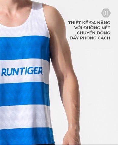  Áo Cọc Tay Nam RunTiger SS21-10M-1 - Màu Xanh Trắng 