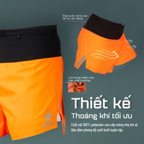 Quần Short Chạy Bộ Athlet ATQ403 Đa Năng , Có Đai Belt - Cam 