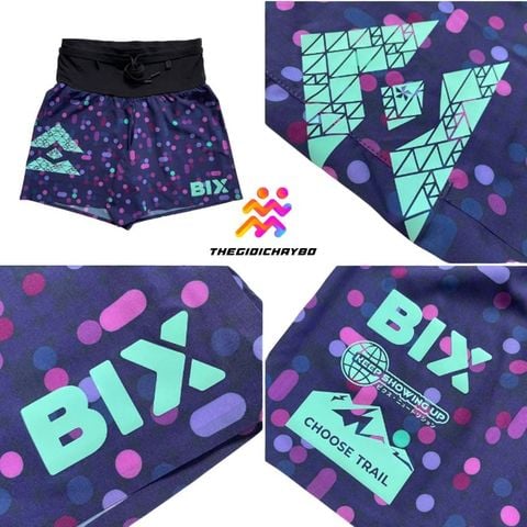  Quần Short Chạy Bộ Nam T8 Bix Sherpa - Navy Họa Tiết 