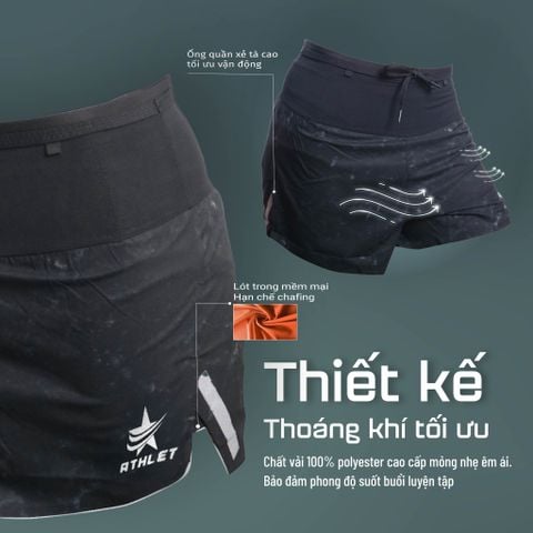  Quần Short Chạy Bộ Athlet ATQ407 Đa Năng , Có Đai Belt - Đen Loang 