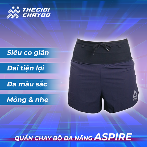  Quần Short Chạy Bộ Aspire APQ601 Đa Năng, Có Đai Belt - Navy 