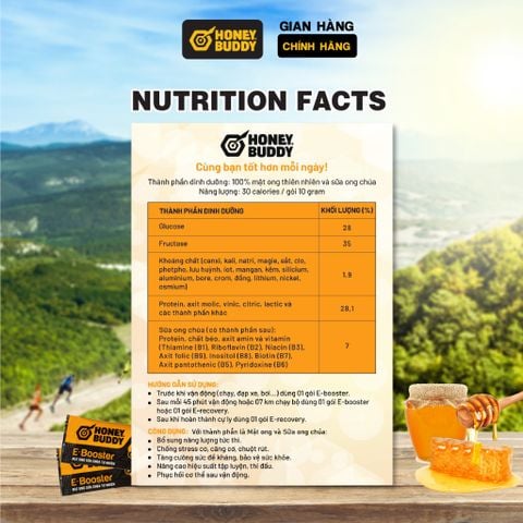  Gel Năng Lượng Honey Buddy E.Booster Mật Ong Sữa Chúa Tự Nhiên - Gói 10g 