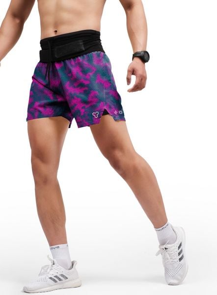  Quần Chạy Bộ Nam Motive SM201 Có Đai Belt - Màu Đen Hồng 