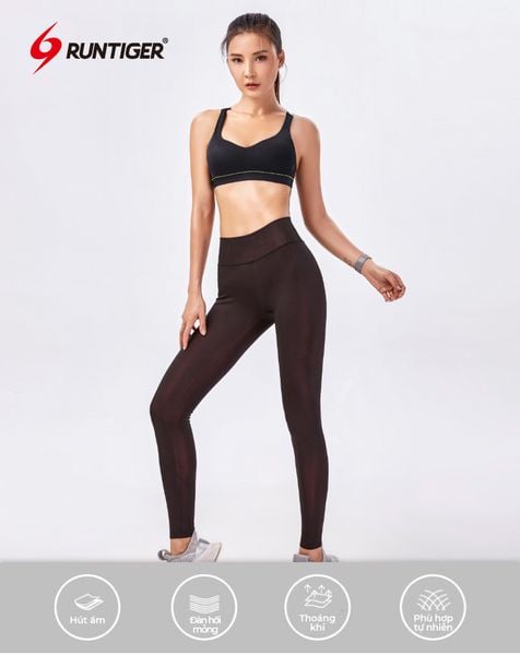  Quần Dài Chạy Bộ Nữ RunTiger 4449 - Màu Đen Hồng 