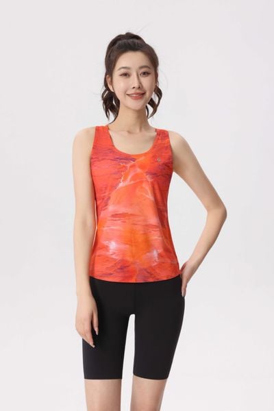  Áo Chạy Bộ Singlet Nữ Runtiger WM-7122 Full Printing - Orange 