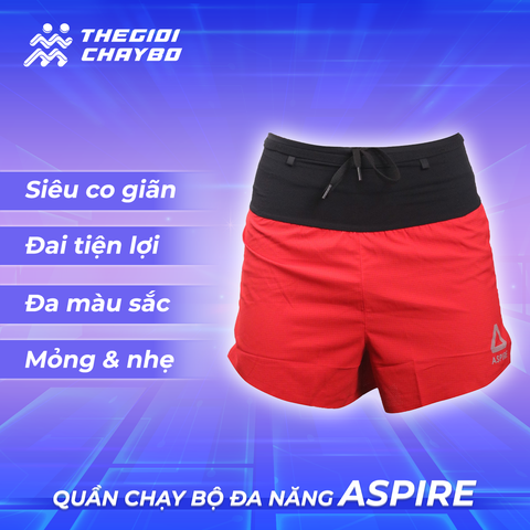  Quần Short Chạy Bộ Aspire APQ621 Đa Năng, Có Đai Belt  - Đỏ Đậm 