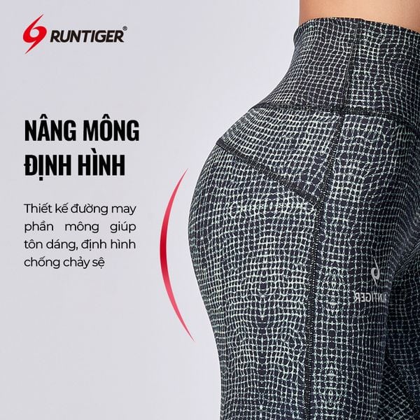  Quần Lửng Legging Nữ RunTiger 4686 Nâng Mông - Màu Xám Đen 