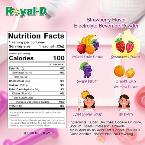  Bột Điện Giải Hòa Tan Royal-D Electrolyte Beverage - Vị Dâu 