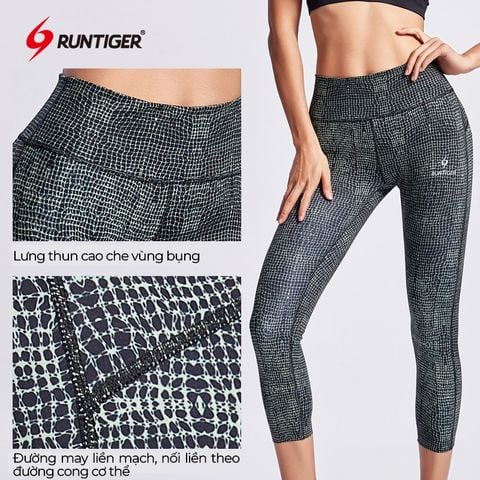  Quần Lửng Legging Nữ RunTiger 4686 Nâng Mông - Màu Xám Đen 