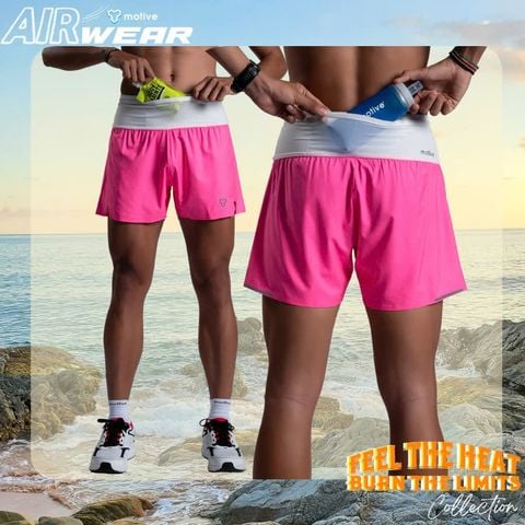  Quần Chạy Bộ Nam Motive SM201 Có Đai Belt - Hồng Neon 