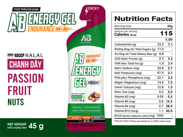  Gel Năng Lượng AB Endurance Gói 45g - Vị Chanh Dây 