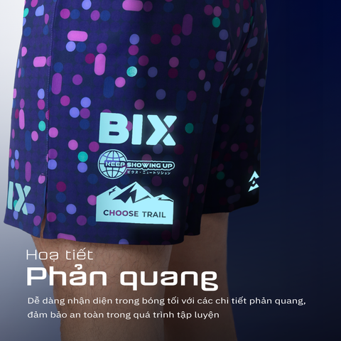  Quần Short Chạy Bộ Nam T8 Bix Sherpa - Navy Họa Tiết 