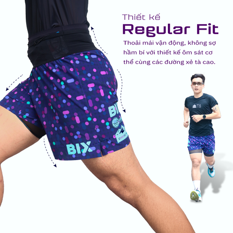 Quần Short Chạy Bộ Nam T8 Bix Sherpa - Navy Họa Tiết 