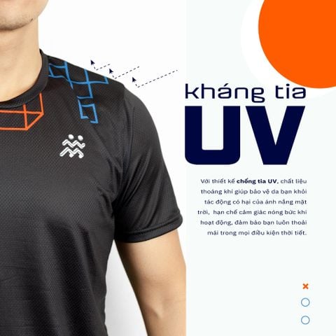  Áo Thun T-shirt Chạy Bộ Nam TGCB 100% Polyester, Thấm Hút Tốt, Nhanh Khô - Đen Họa Tiết 