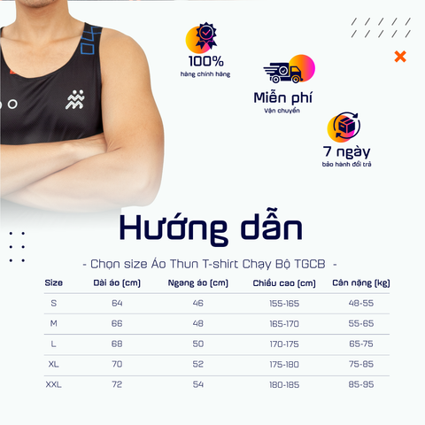  Áo Thun Singlet Chạy Bộ Nam TGCB 100% Polyester, Siêu Nhẹ, Thoáng Mát - Đen Họa Tiết 