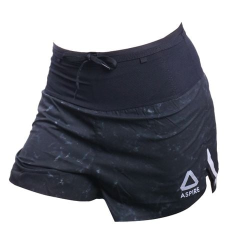  Quần Short Chạy Bộ Aspire APQ602 Đa Năng, Có Đai Belt - Đen Loang 