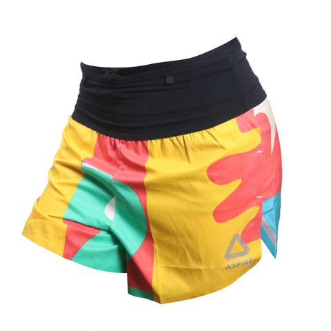  Quần Short Chạy Bộ Aspire APQ614 Đa Năng, Có Đai Belt - Cam Xanh Vàng 