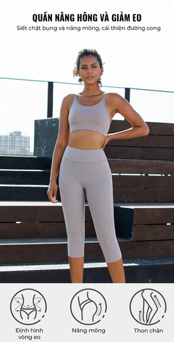  Quần Lửng Legging Nữ RunTiger 6003B Nâng Mông - Màu Xám 